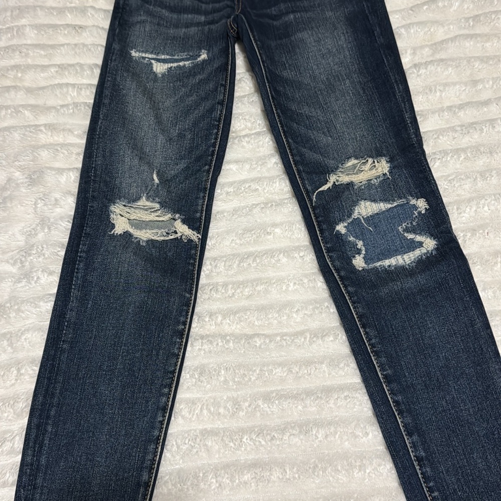 American Eagle Outfitters Blue Skinny Jeans with Distressed Details